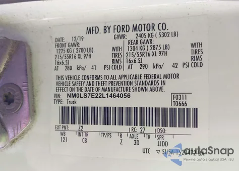 2020 Ford Transit Connect Xl from USA, damaged, VIN NM0LS7E22L1464056